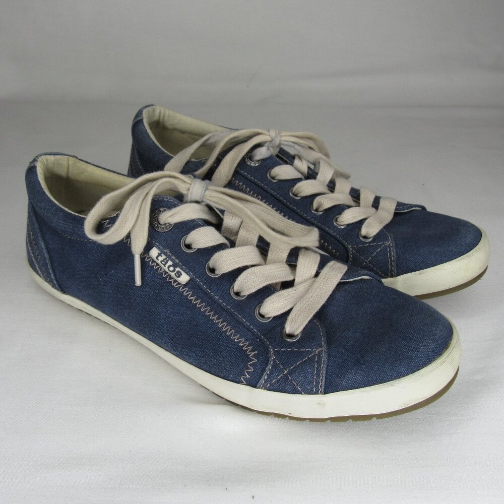 Taos Footwear Navy Blue Canvas Sneakers Cream Laces (size note in description)